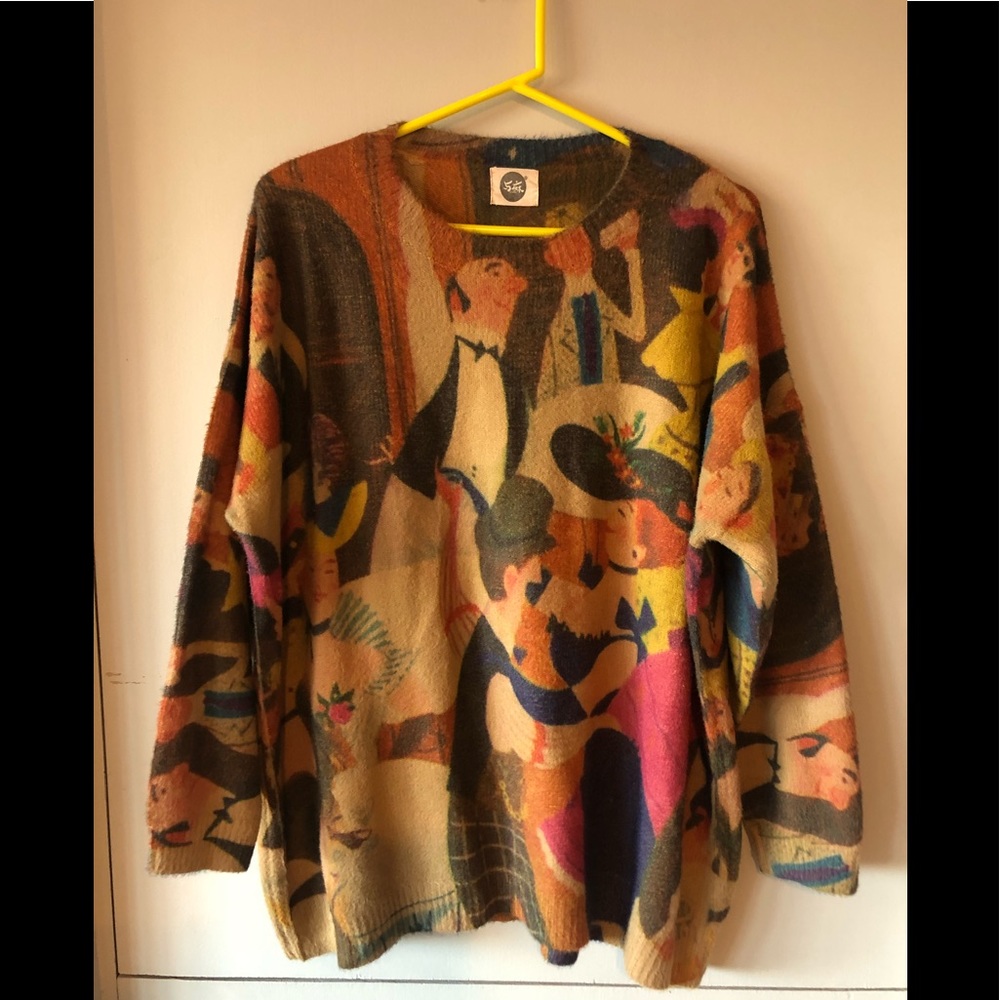 Vintage-Inspired Multicolor Crewneck Sweater - Abstract Print